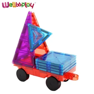 2Pcs  Car Kids Toys Educational Montessori Magnetic Blocks Toys With Car in Set