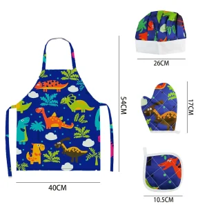 11PCS Kids Baking Set Cooking Set Dinosaur Apron and Chef Hat Set for 3~8 Year Old Girls Boys Role Play Toys
