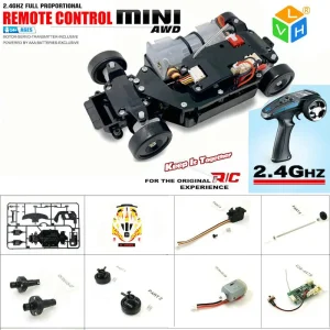 1:28 Scale Mini 4WD RC Model Car Self-Assembly Construction Kit Radio Control Toy Car Similar Tamiy
