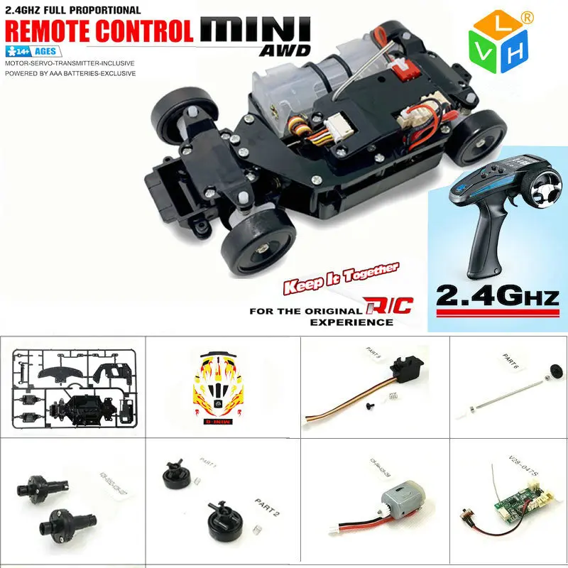1:28 Scale Mini 4WD RC Model Car Self-Assembly Construction Kit Radio Control Toy Car Similar Tamiy