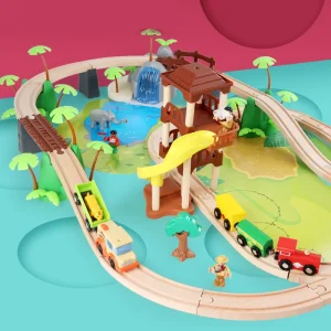 High Quality Kids Wooden Toys 107 Pcs of Jungle Beech Train Track Set Electric Train Children’s Creative DIY Assembled Car Toy
