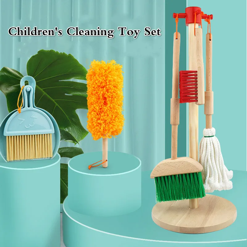 Children's Cleaning Tools Toy Set Mini Broom Dustpan Mop Cleaning Tool Set Boy Girl Play House Montessori Teaching Aid Toy