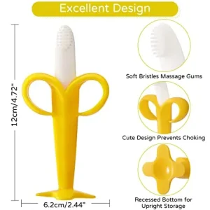 Baby Toothbrush Banana Teethers Baby Teething Toys for 0-6 Months 6-12 Months and up Infant Toddler with 2 Finger Toothbrush