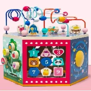 Multi Function 6 Sides Montessori Educational Mini Abacuse Maze Beads Kids Wooden Activity Cube Toy for Children