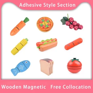 Kids Kitchen Toy Set Adhesive Style Fruit Vegetable Cutting Kids Pretend Play Girl Toys Children Kitchen Wooden Toys