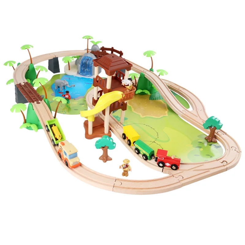 High Quality Kids Wooden Toys 107 Pcs of Jungle Beech Train Track Set Electric Train Children's Creative DIY Assembled Car Toy - Image 6