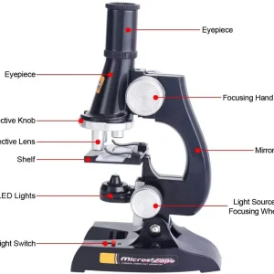 Children’s Educational Science Microscope Kit 450x 200x 100x LED Magnification Includes Accessory Toy Set with LED Lights