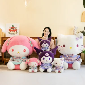 Summer Sanrioed Kitty Kuromi Melody Cinnamoroll Stuffed Toys Cute Plush Toys Soft Dolls Pillow Kawaii Children Baby Girl Gifts