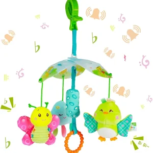 Crib Stroller Pendant Toy Music Whirling Plush Cute Cartoon Toy Soothing Hand-eye Coordination Rattle Toy