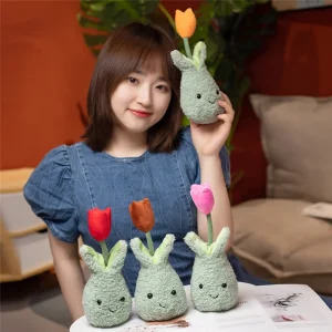 22CM Soft Fluffy Plant Friend Hugging Cushion Orange Flower Pot Stuffed Throw Plushie Pillow Doll Tulip Plush Toy for Present