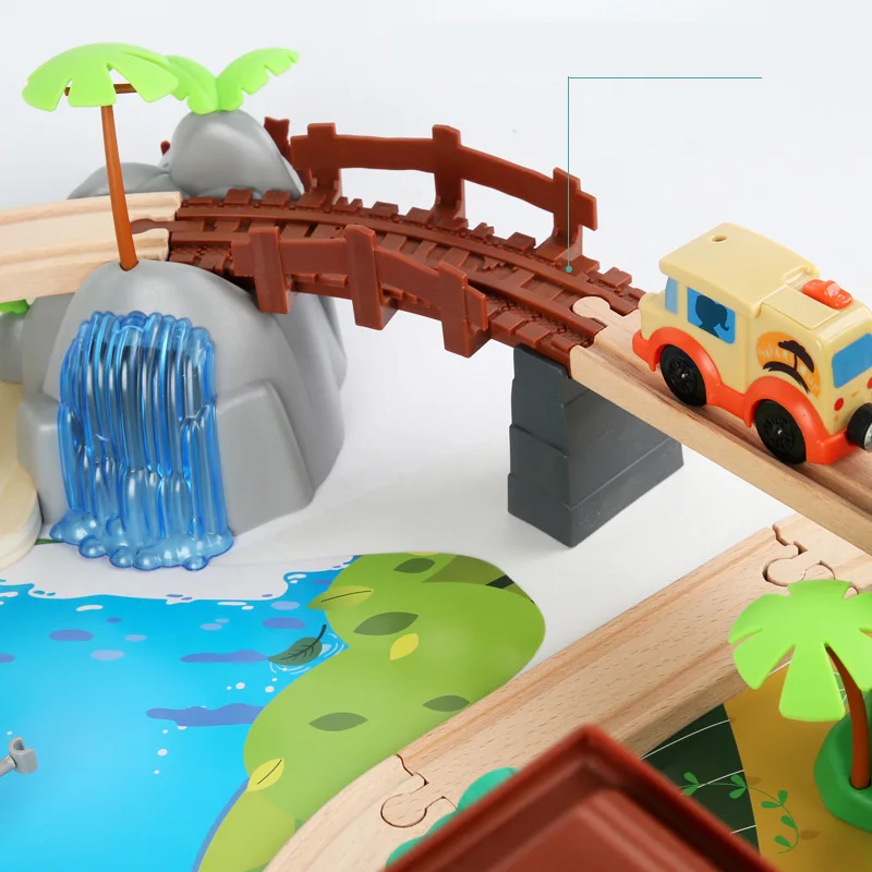 High Quality Kids Wooden Toys 107 Pcs of Jungle Beech Train Track Set Electric Train Children's Creative DIY Assembled Car Toy - Image 3
