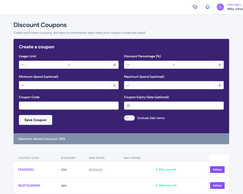 Coupons Create & Manage
